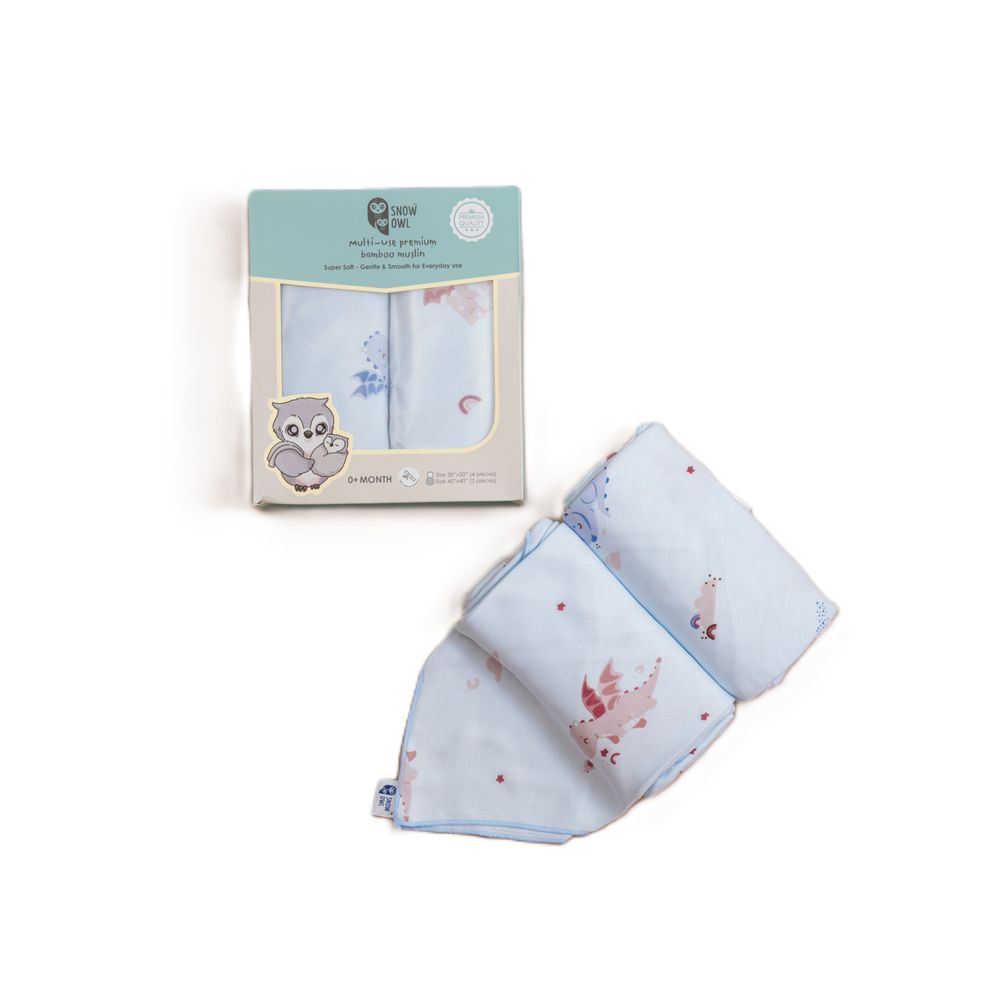 Snow Owl - Multi-Use Premium Bamboo Muslin Cloth - The Dragon - 2 Pcs