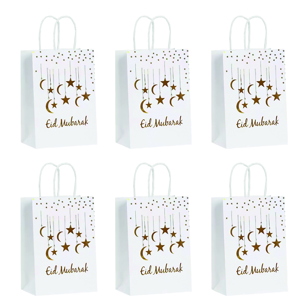 Brain Giggles - Eid Mubarak Gift Bags With Handle - White - Pack of 6 - L