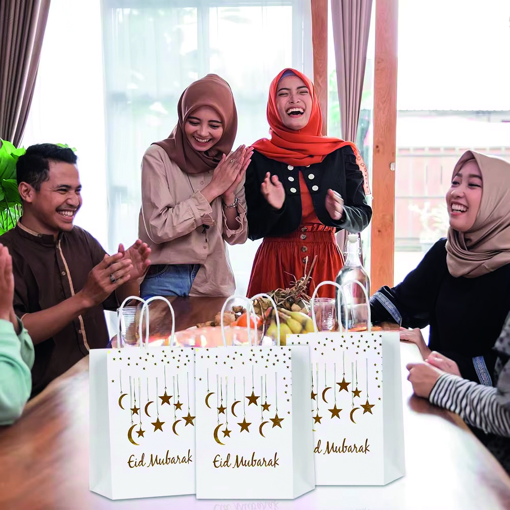 Brain Giggles - Eid Mubarak Gift Bags With Handle - White - Pack of 6 - L