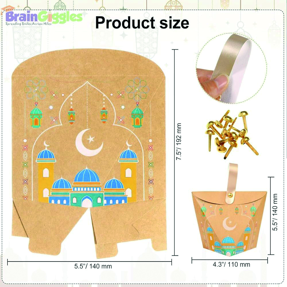 BrainGiggles - Eid Mubarak Kraft Paper Gift Bags - 6 Pcs - Design May Vary