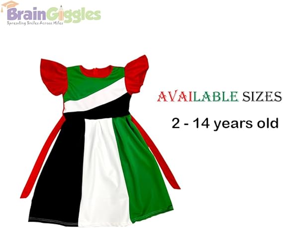BrainGiggles Girl's UAE National Day UAE Flag Pattern Dress