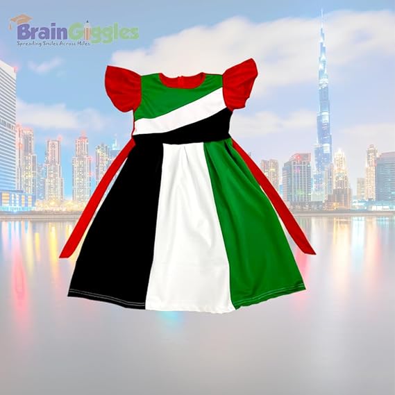 BrainGiggles Girl's UAE National Day UAE Flag Pattern Dress