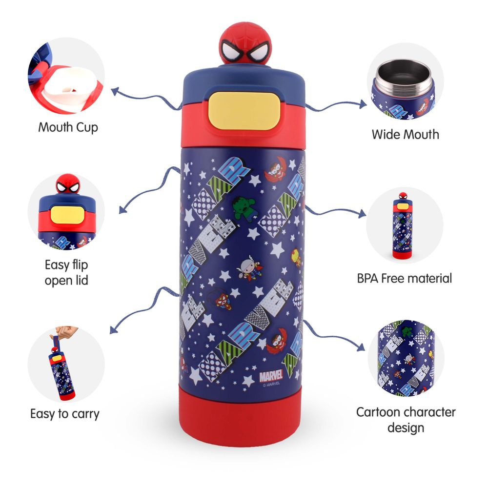 BrainGiggles - Spiderman Stainless Steel Flask - Red/Blue - 430ml