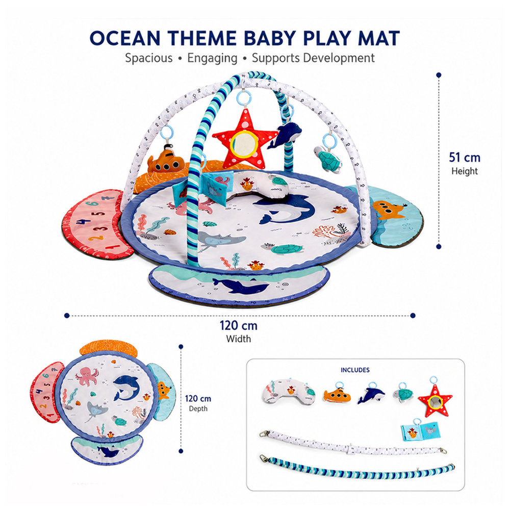 Little Learners - Ocean Theme Baby Play Mat with 5 Toys | Sensory Tummy Time Activity Mat