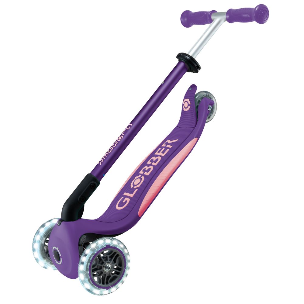 Globber - Primo Foldable Plus Lights Manual Scooter - Purple/Pastel Pink