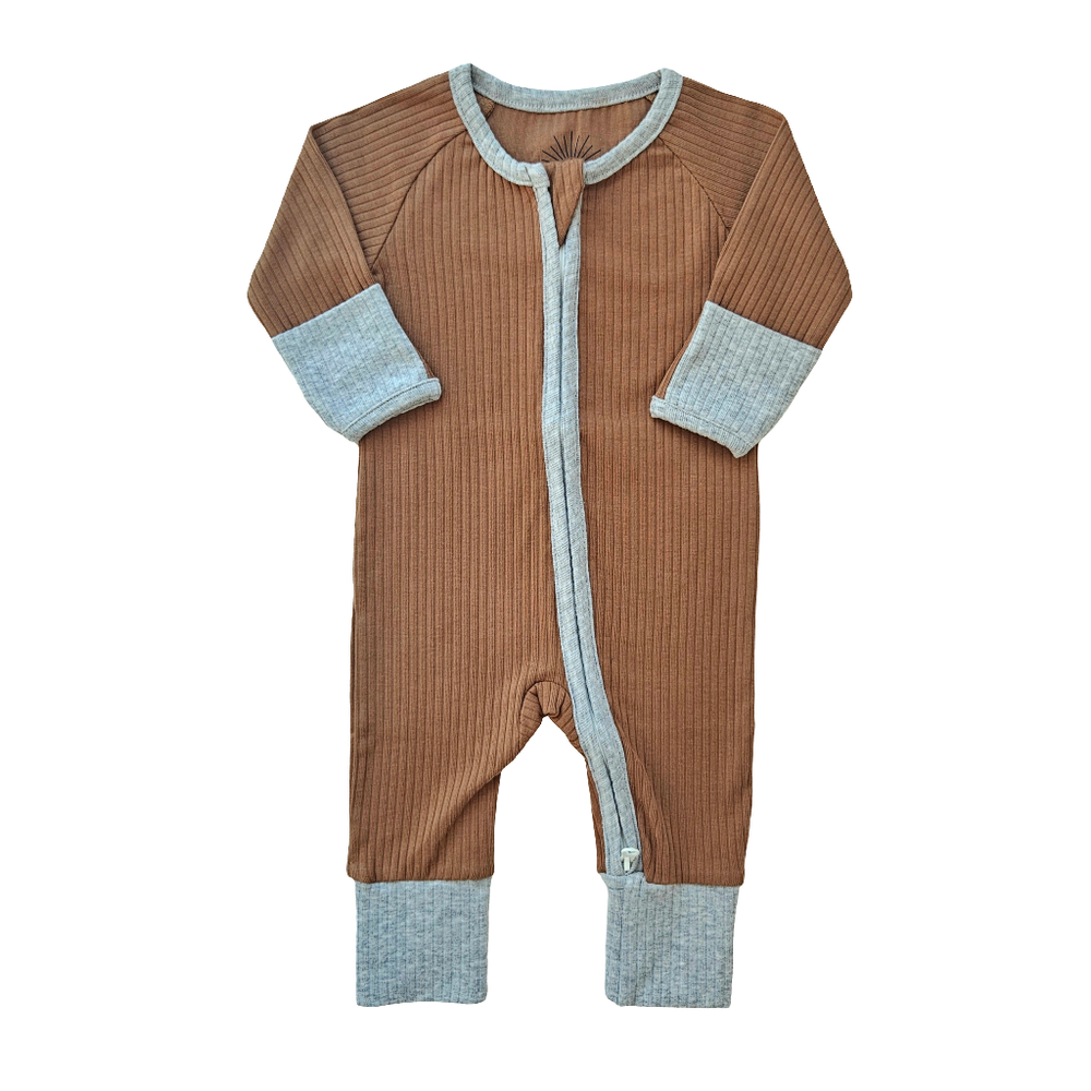 Issy & Lilo Smart Zipper Organic Cotton Romper Chocolate - Brown
