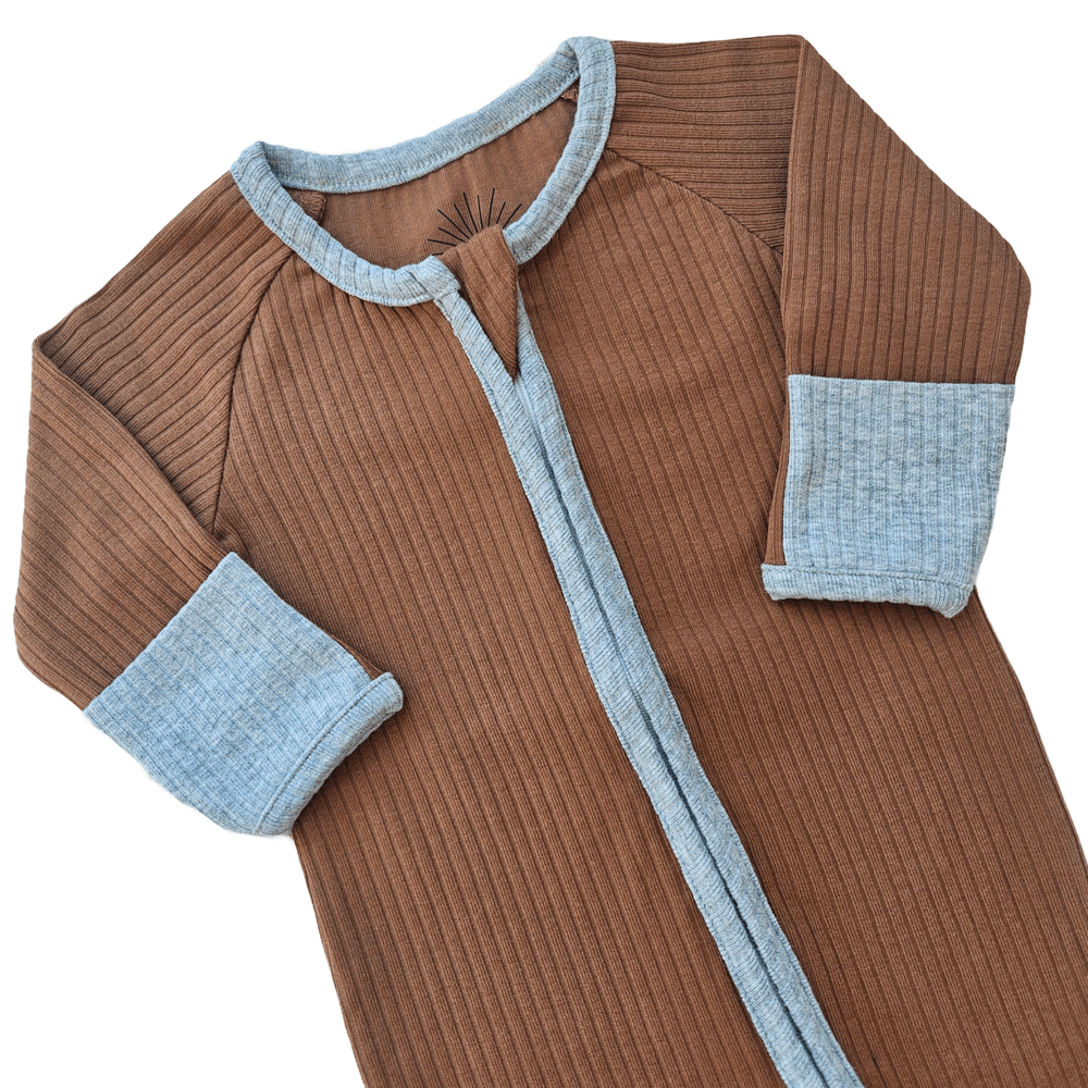 Issy & Lilo Smart Zipper Organic Cotton Romper Chocolate - Brown