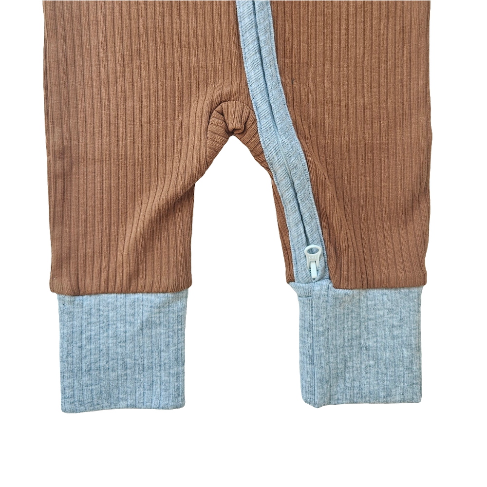 Issy & Lilo Smart Zipper Organic Cotton Romper Chocolate - Brown