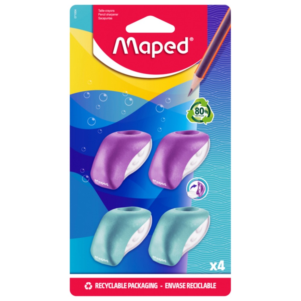 Maped - Bulbo 1-Hole Pencil Sharpeners - Multicolor - 4 Pc Set