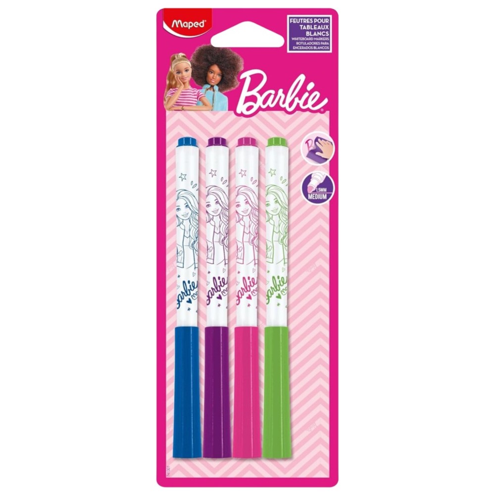 Maped - Barbie Whiteboard Markers - Multicolor - 4 Pc Set
