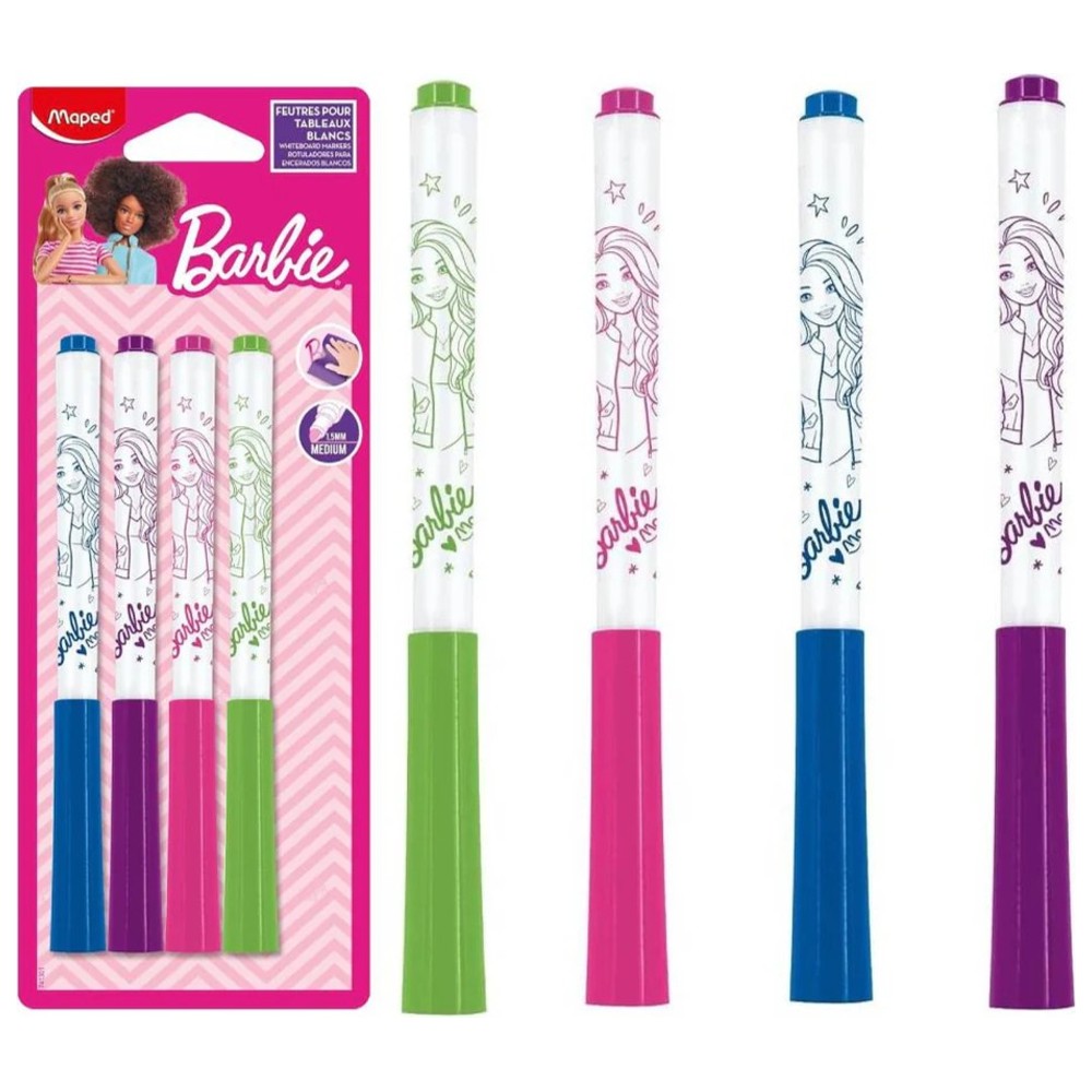 Maped - Barbie Whiteboard Markers - Multicolor - 4 Pc Set