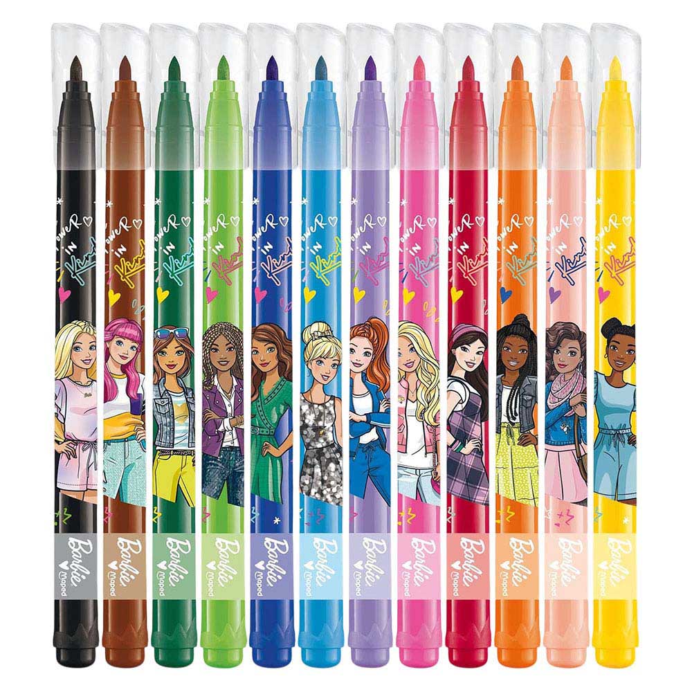 Maped - Barbie Felt-Tip Pens - Multicolor - 12 Pc Set