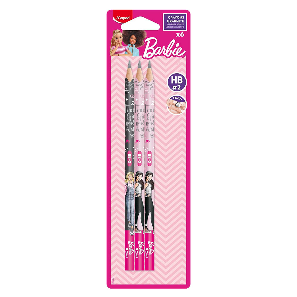 Maped - Barbie Crayons Graphite HB 2 Pencils - Multicolor - 6 Pc Set