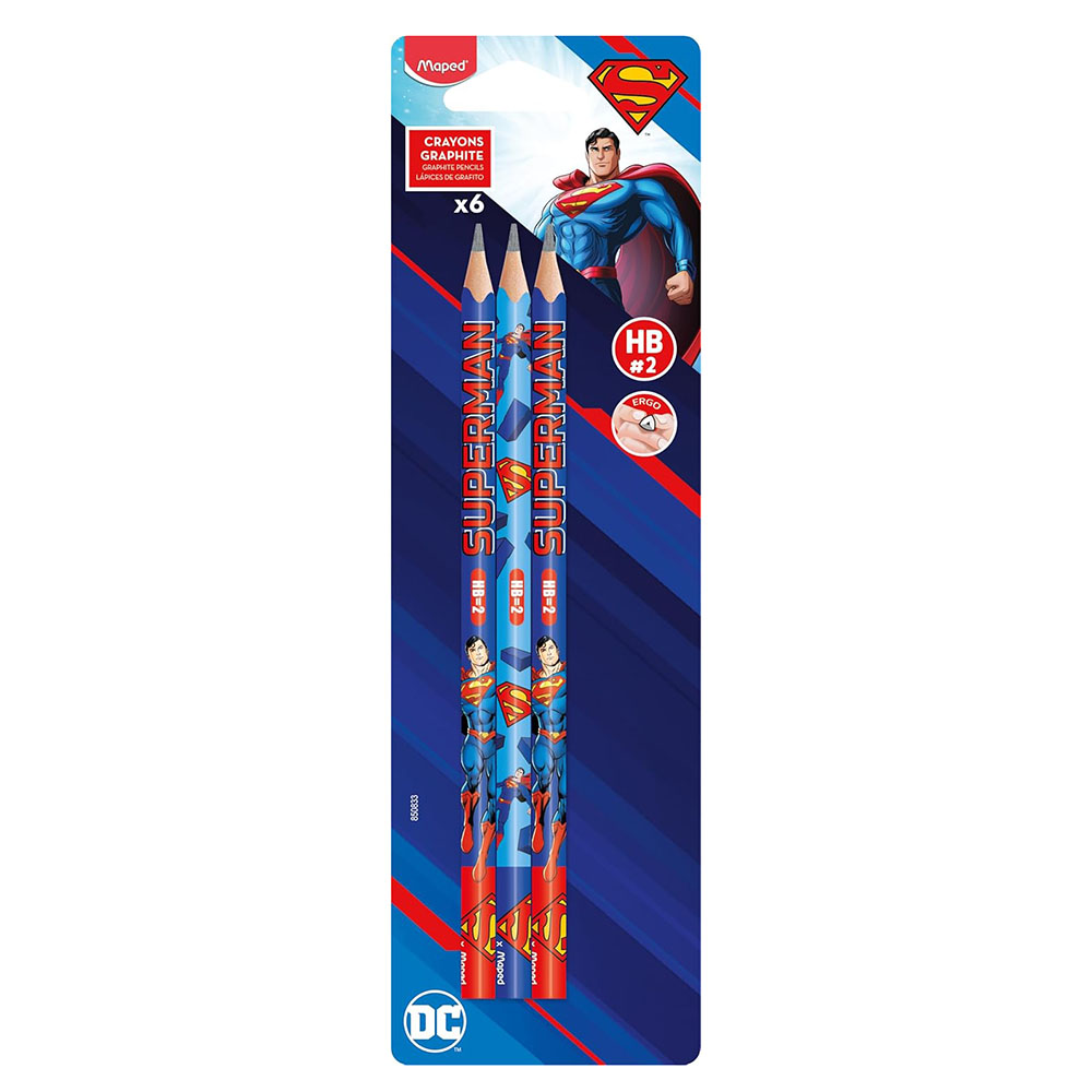 Maped - DC Superman Crayons Graphite HB 2 Pencils - Multicolor - 6 Pc Set