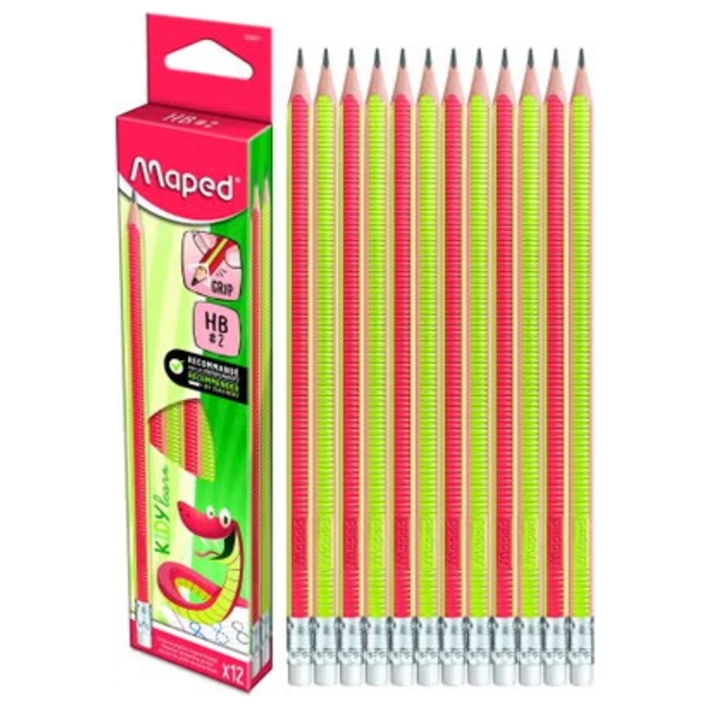 Maped - Kidy Learn HB 2 Pencils With Eraser - Multicolor - 12 Pc Set