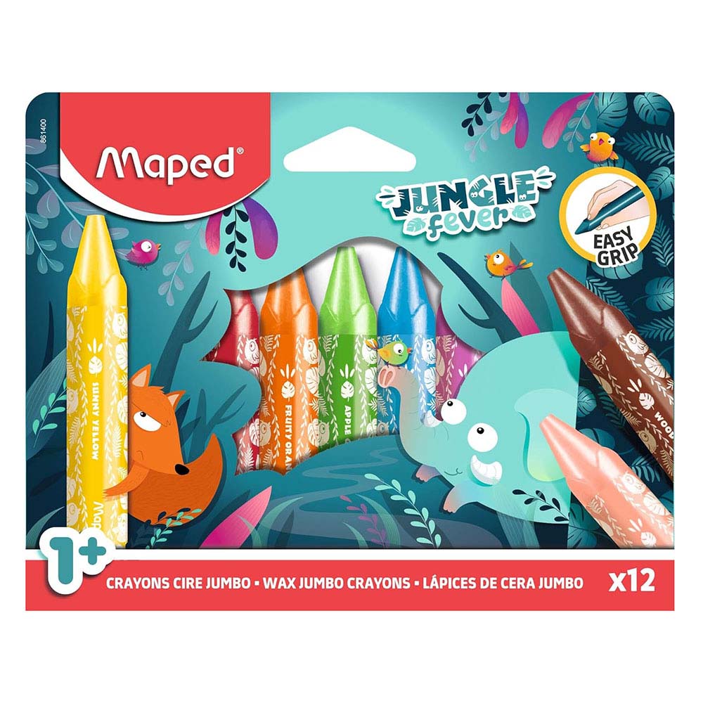 Maped - Jungle Fever Jumbo Wax Crayons - Multicolor - 12 Pc Set