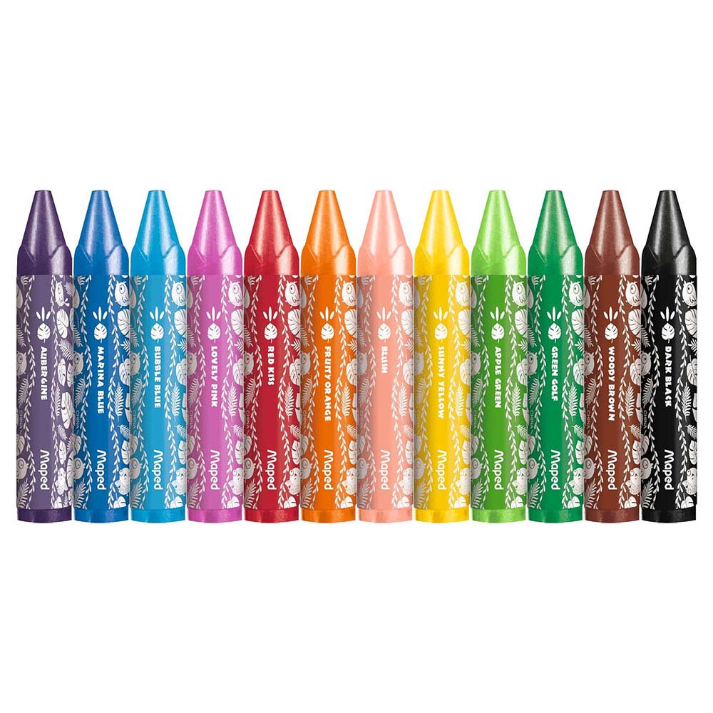 Maped - Jungle Fever Jumbo Wax Crayons - Multicolor - 12 Pc Set