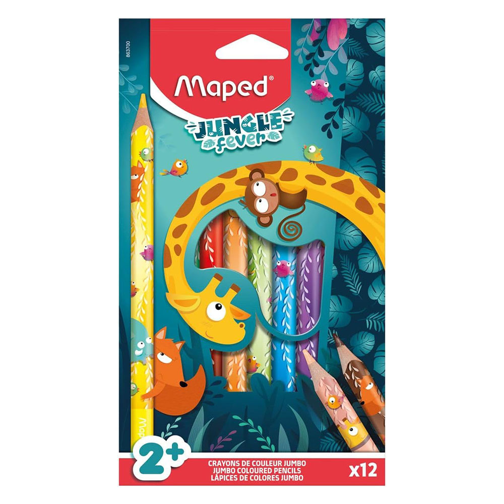 Maped - Jungle Fever Jumbo Color Pencils - Multicolor - 12 Pc Set