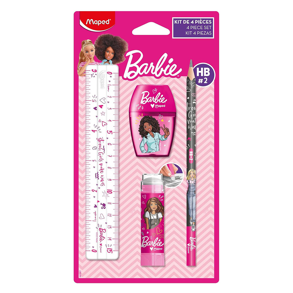 Maped - Barbie Collection Stationery Set - Multicolor - 4 Pc Set