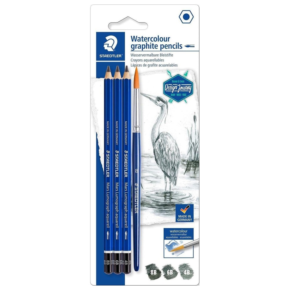 Staedtler - Watercolour Graphite Pencils With Round Brush - 4 Pc Set