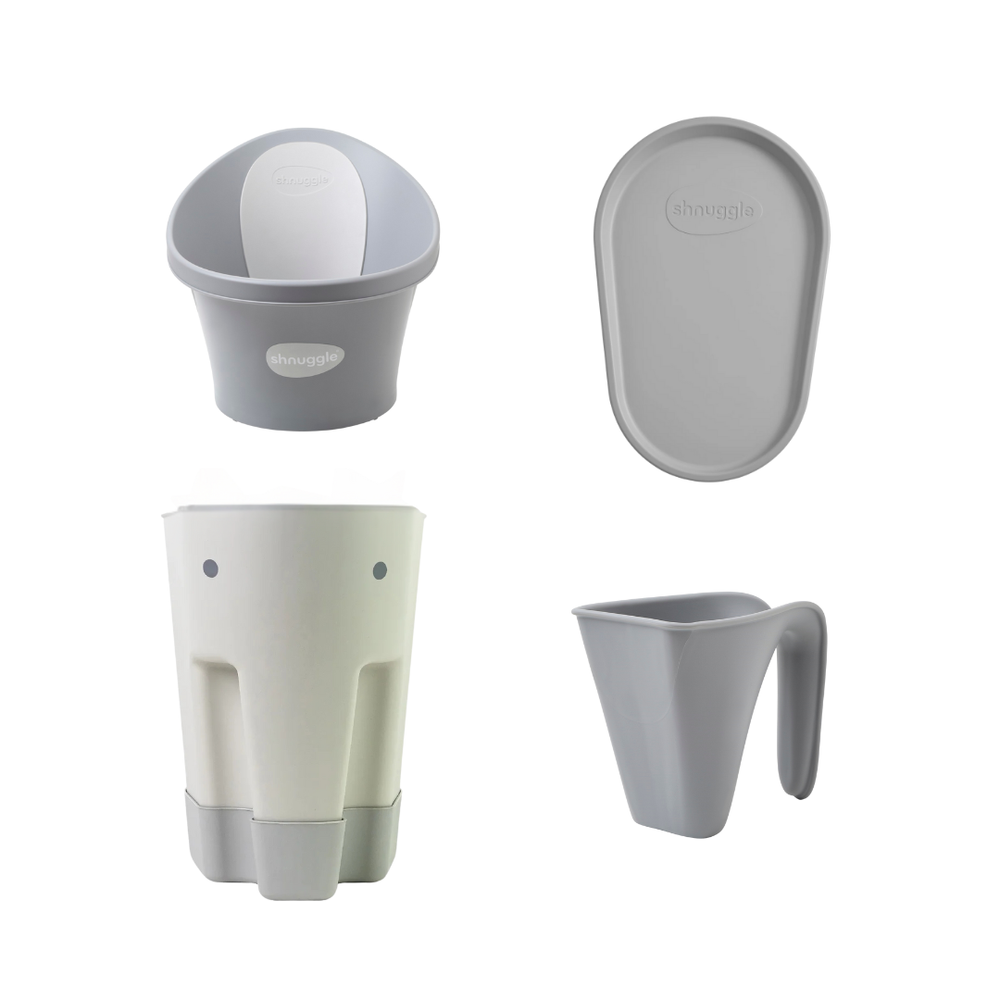 Shnuggle - Baby Bath Starter Bundle - Pebble Grey - 4pc Set