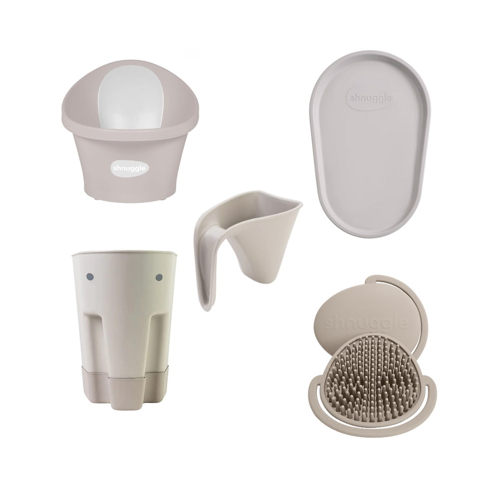 Shnuggle - Baby Bath Starter Bundle - Taupe - 5pc Set