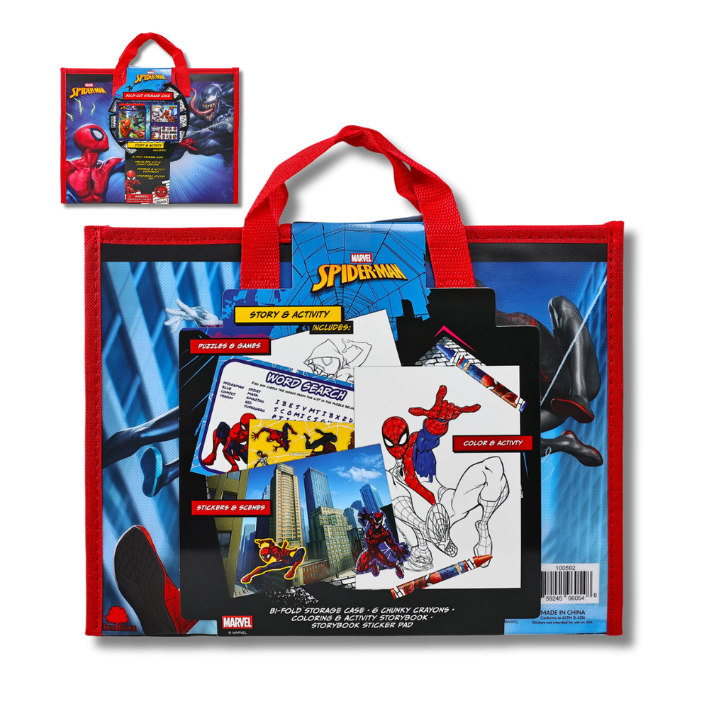 Marvel - Spiderman Fold Out Storage Case - Coloring And Activity Kit - Stickers And Play Scenes - Age 3 And Above