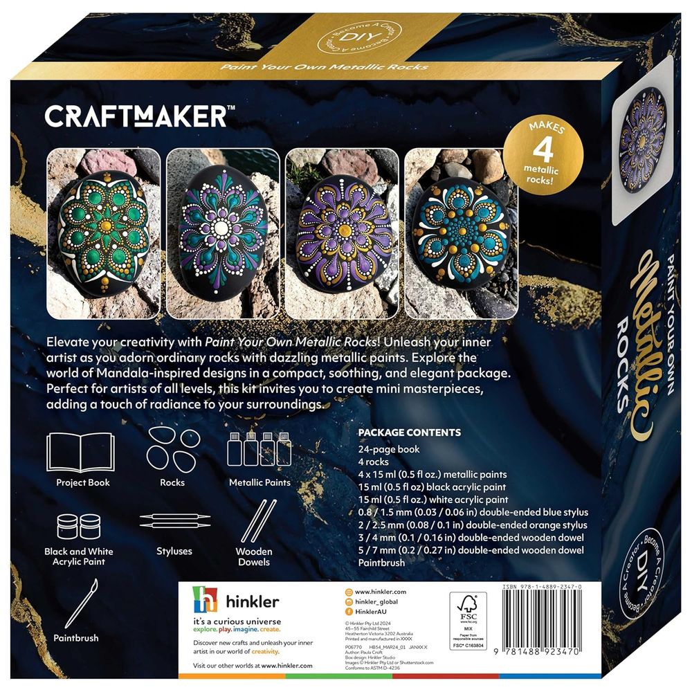 Hinkler - Craft Maker Paint Your Own Metallic Rocks Craft Kit - Multicolor