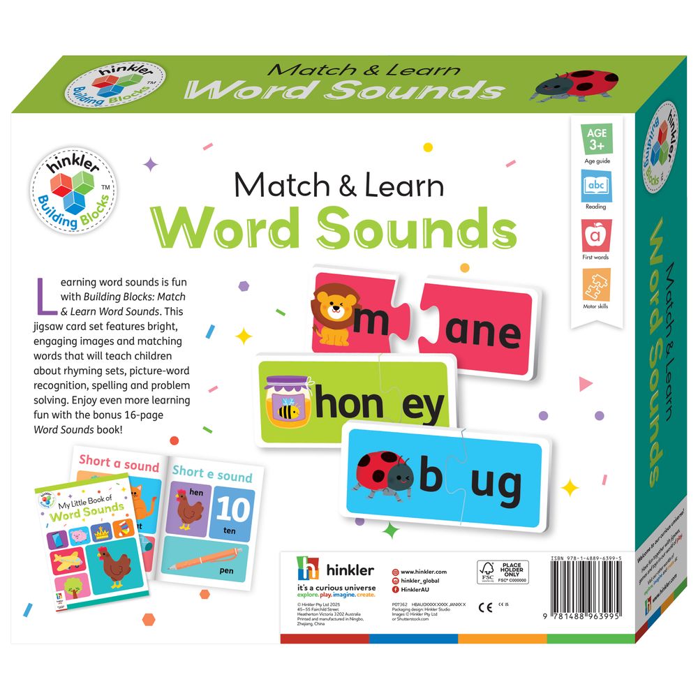 Hinkler - Match & Learn Jigsaw Puzzle & Book Set - Word Sounds - 60 Pcs