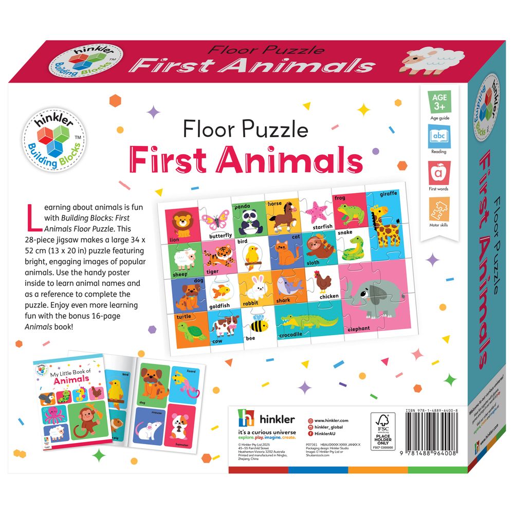 Hinkler - Floor Puzzle & Book Set - First Animals - 28 Pcs