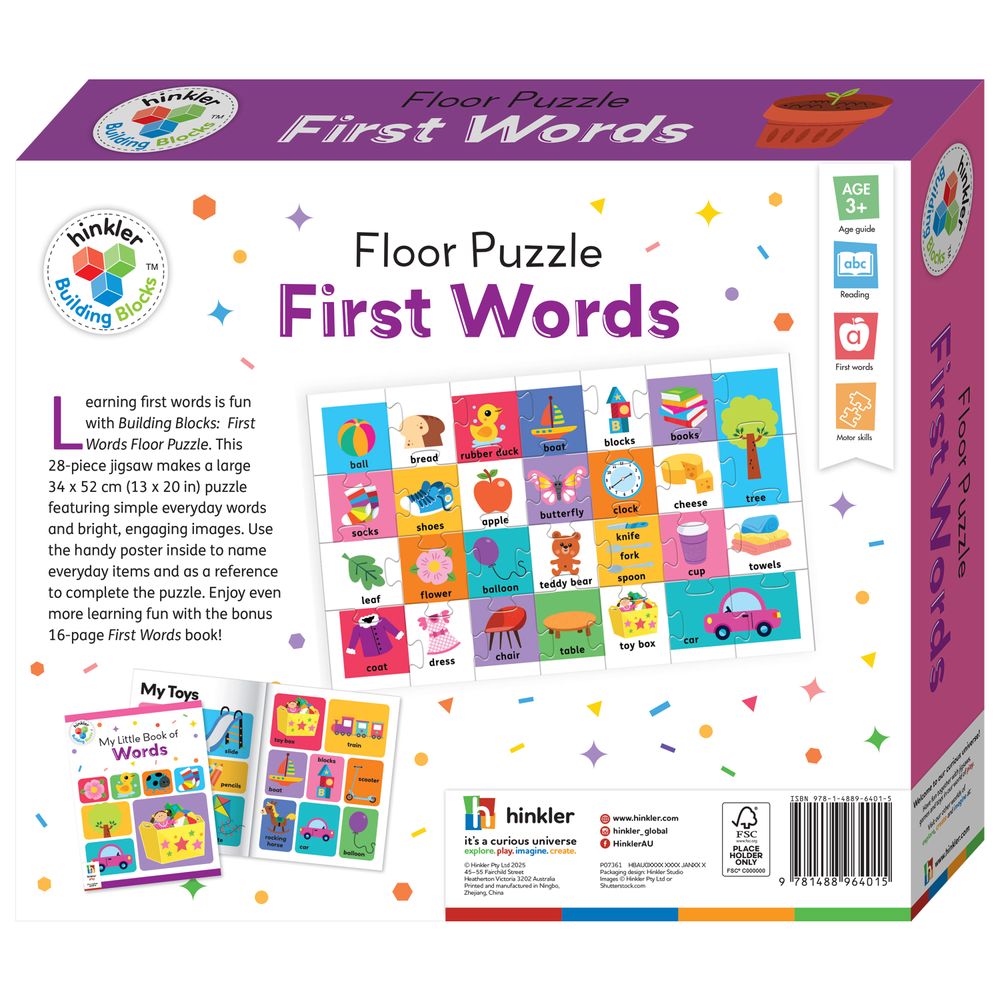 Hinkler - Floor Puzzle & Book Set - First Words - 28 Pcs