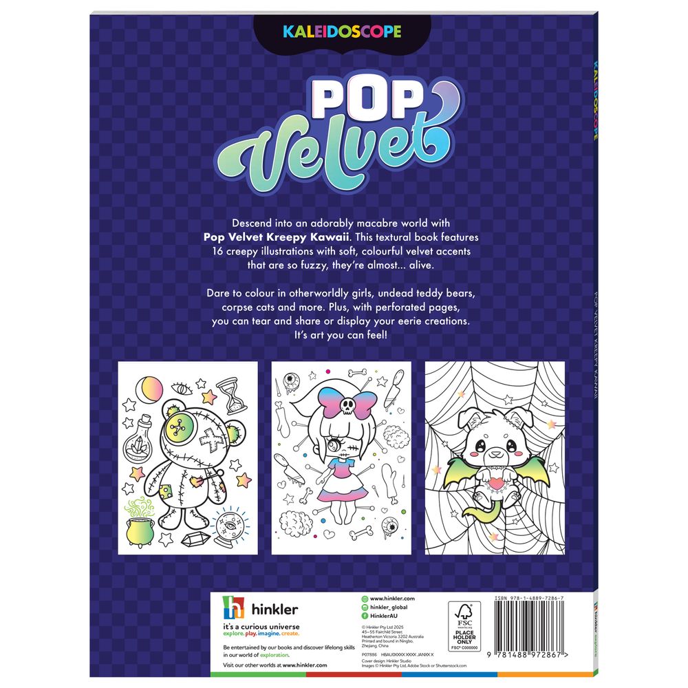 Hinkler - Kaleidoscope Pop Velvet Colouring - Kreepy Kawaii - 32 Pages