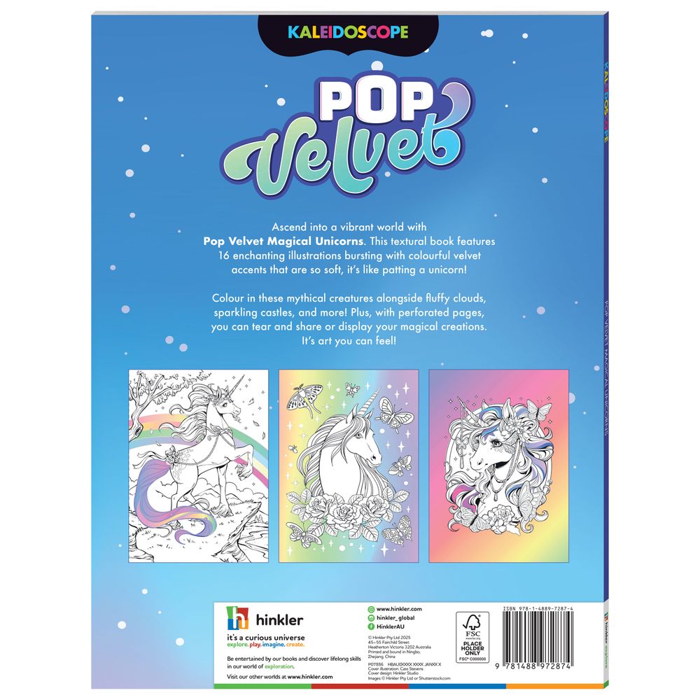 Hinkler - Kaleidoscope Pop Velvet Colouring - Magical Unicorns - 32 Pages