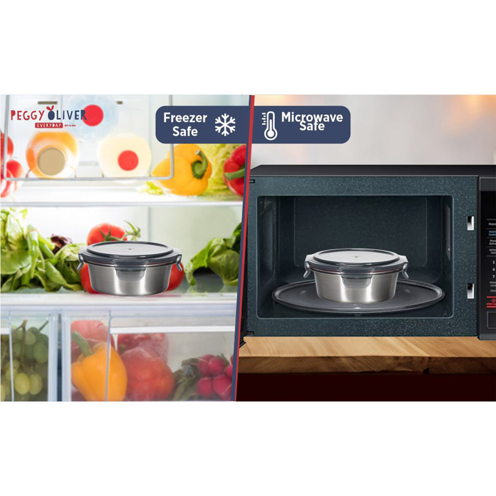 Peggy Oliver - Everyday Round Stainless Steel Container With Airtight Locking Lid - Black
