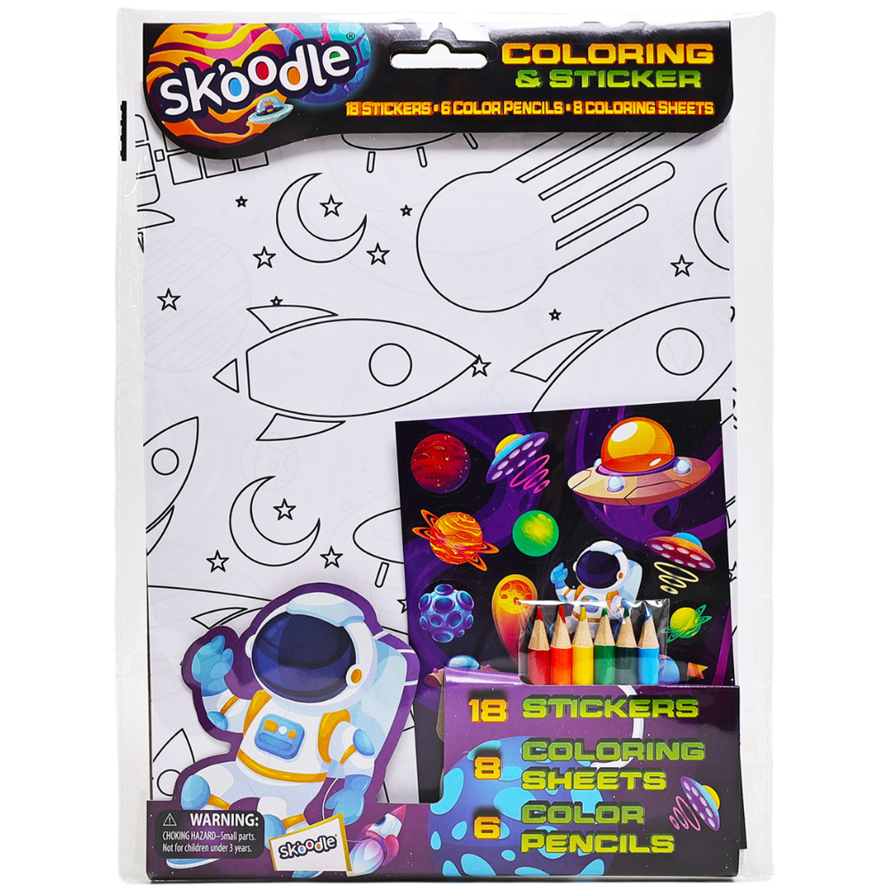 Skoodle Coloring & Sticker Sheets With 6 Color Pencils - Space
