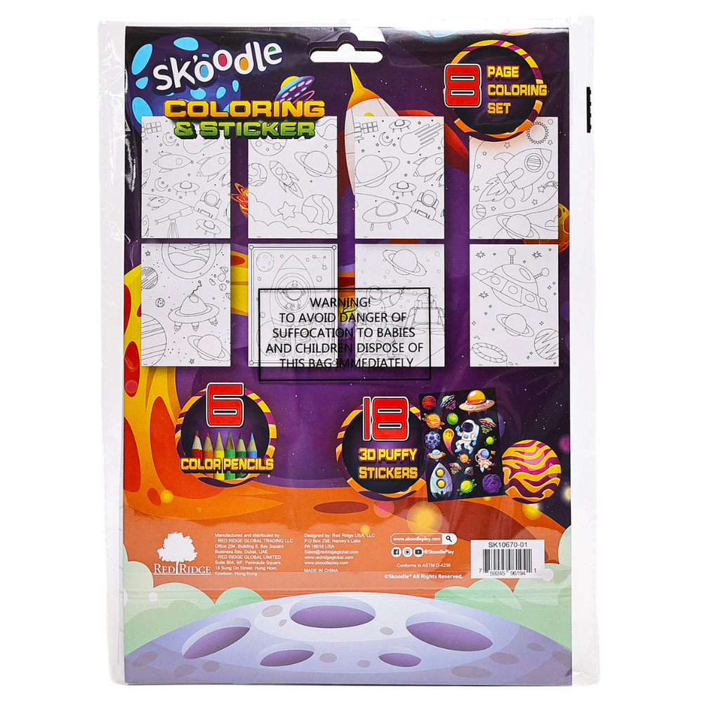 Skoodle Coloring & Sticker Sheets With 6 Color Pencils - Space