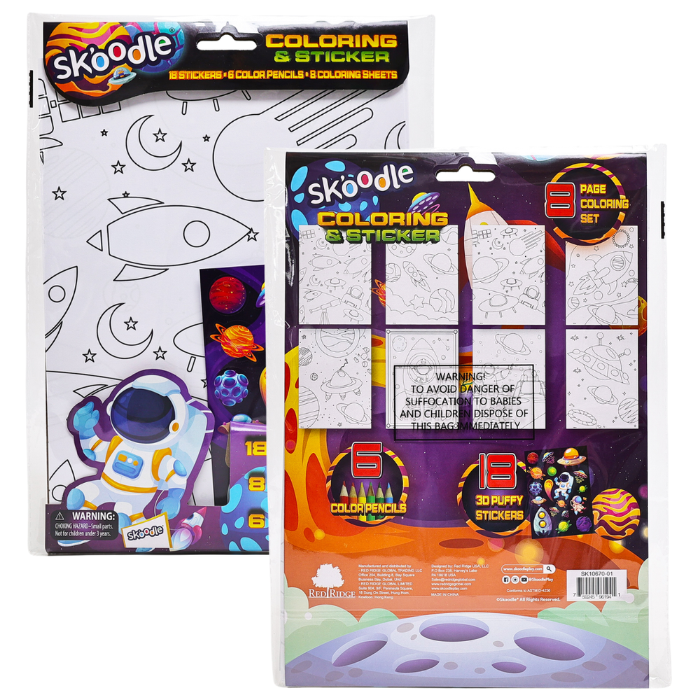 Skoodle Coloring & Sticker Sheets With 6 Color Pencils - Space