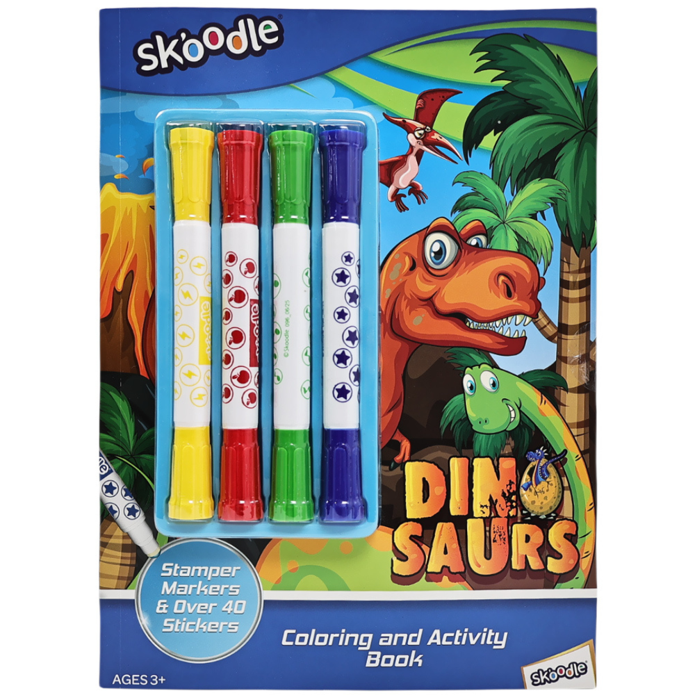 Skoodle Coloring & Activity Book With Stamper Markers - Dinosaurs