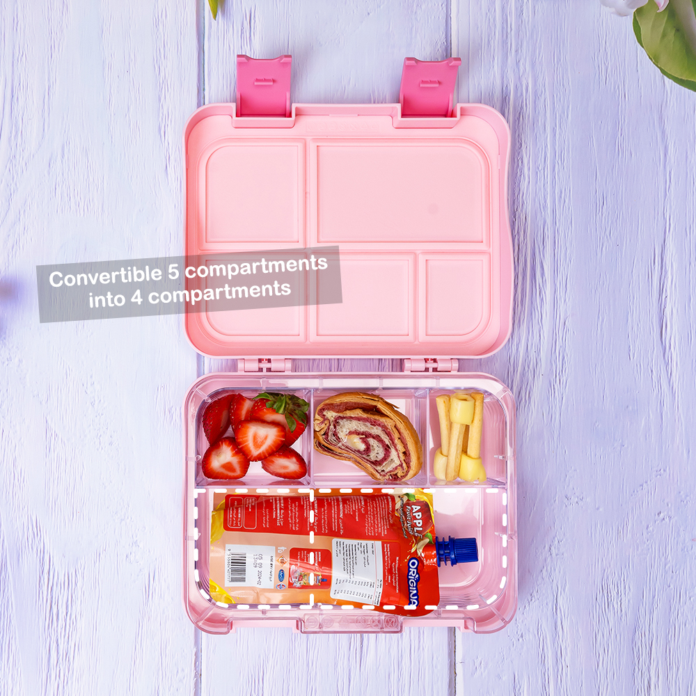 Eazy Kids - 5&4 Convertible Bento Lunch Box with Lunch Bag & Sandwich Cutter Set - Pink