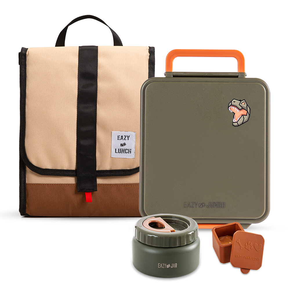 Eazy Kids - Jumbo Bento Lunch Box with  Lunch Bag & Two Dip Jars - Multicolor