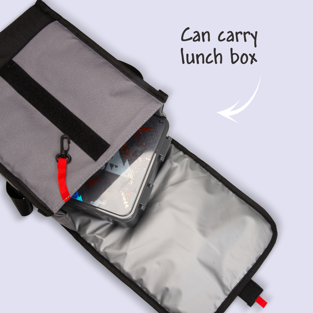 Eazy Kids - 800ml Lunch Box with 500ml Water Bottle & Grey Lunch Bag - Black & Yellow