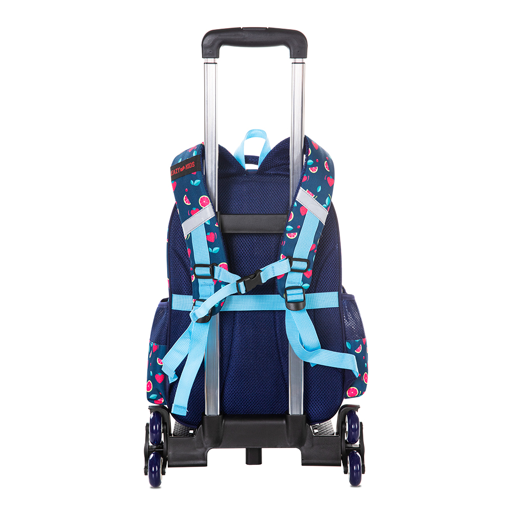 Eazy Kids - Boy's Backpack With Trolley & Pencil Case Set - Berry Good Blue - 3 Pcs