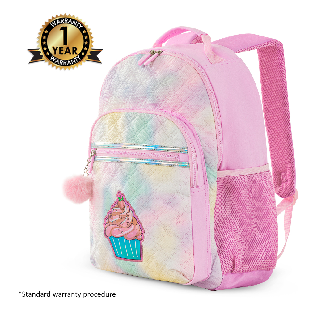 Eazy Kids - Backpack with Water Bottle 500ml, Lunch Box, Lunch Bag And Pencil Case Set - Pink - 17-Inch/43.5cm