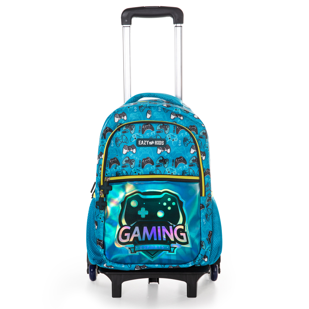 Eazy Kids - Boy's Backpack With Trolley, Pencil Case & Lunch Bag Set - Gaming - 4 Pcs