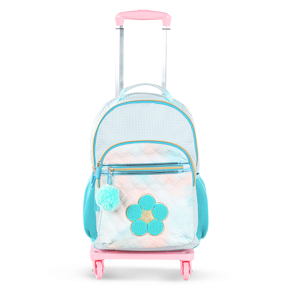 Eazy Kids - Girl's Backpack with Trolley, Pencil Case & Lunch Bag Set - Flora Green