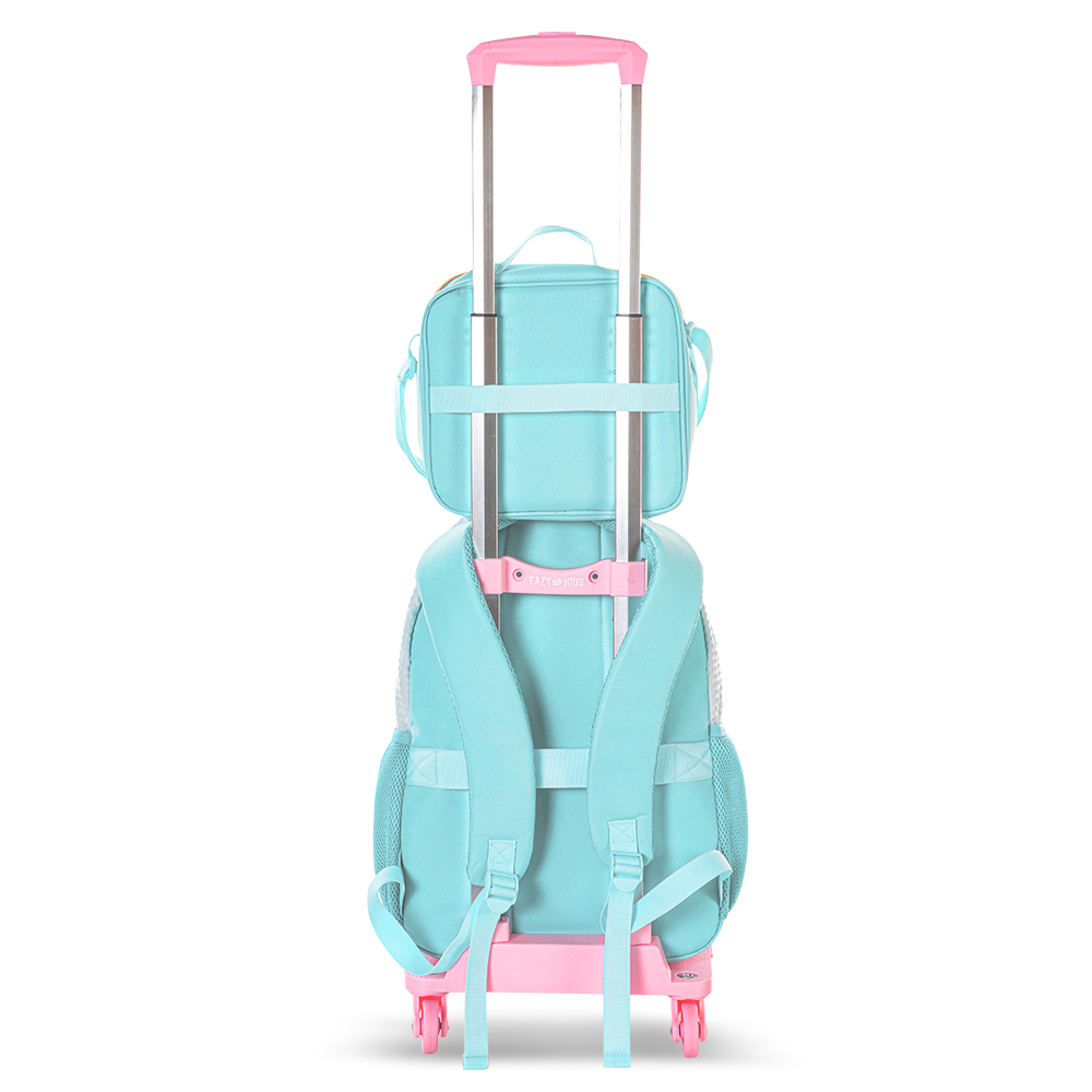 Eazy Kids - Girl's Backpack with Trolley, Pencil Case & Lunch Bag Set - Flora Green