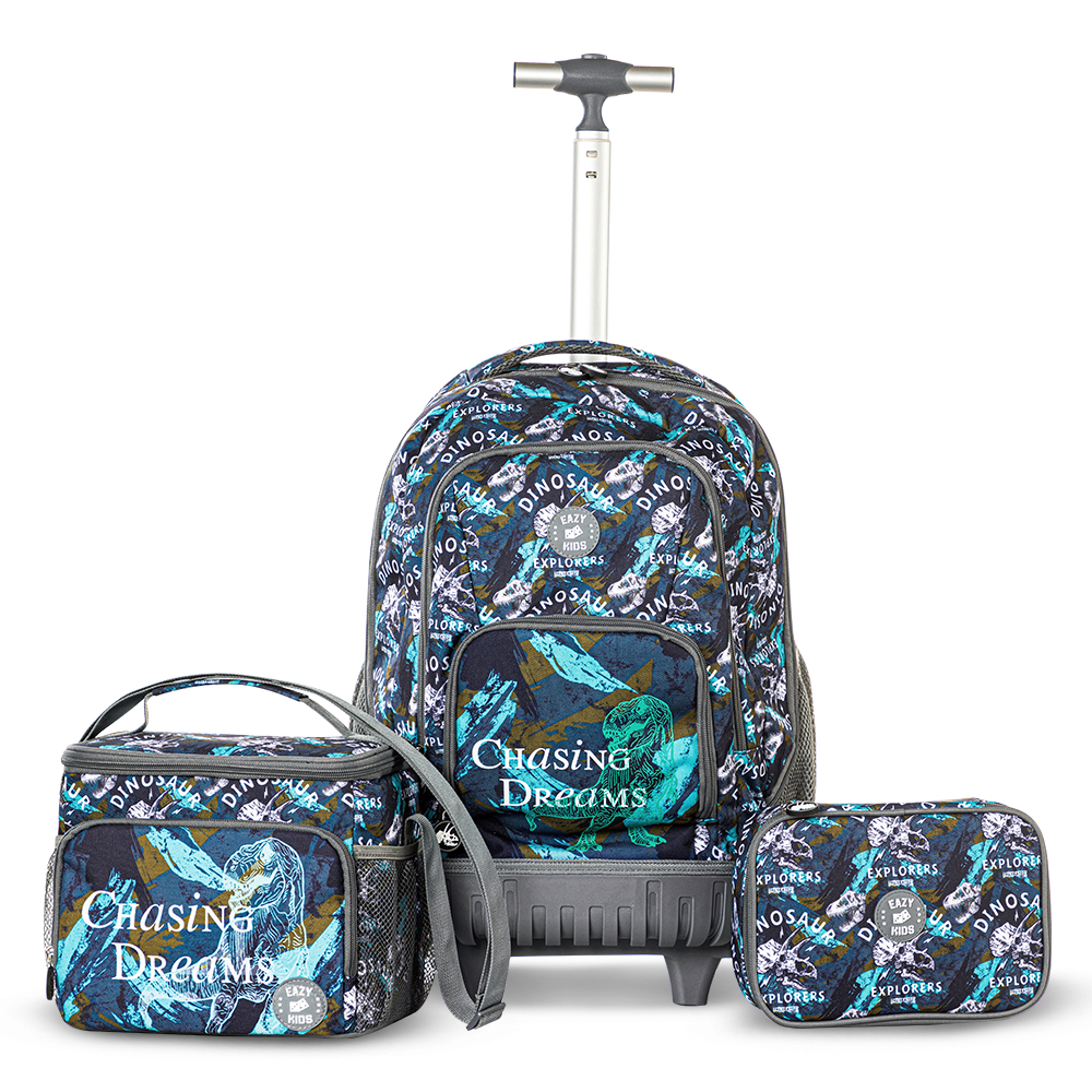 Eazy Kids - Trolley Backpack W/ Water Bottle, Lunch Bag And Pencil Case - T-Rex - 18-Inch/46cm