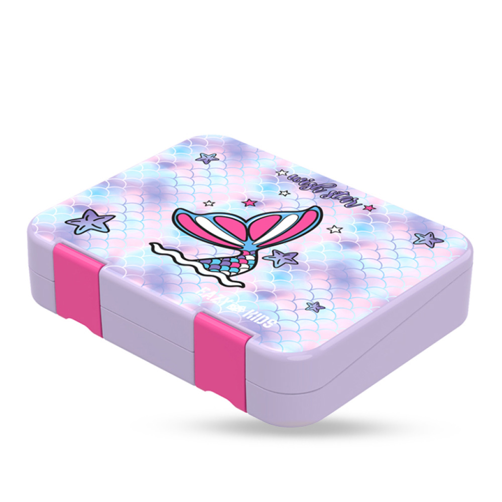 Eazy Kids - School Trolley Bag With Lunch Kit And Pencil Case Set - Mermaid - 5pcs