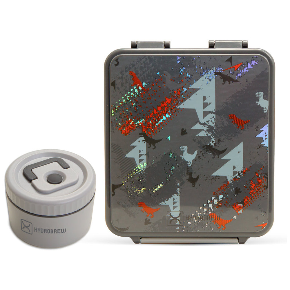 Hydrobrew - 3 Compartment Bento Lunch Box With Steel Food Jar & Water Bottle - Grey - 500 ml