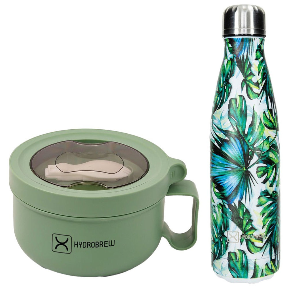 Hydrobrew - Lunch Box With Double Wall Stainless Steel Water Bottle - Green - 500 ml